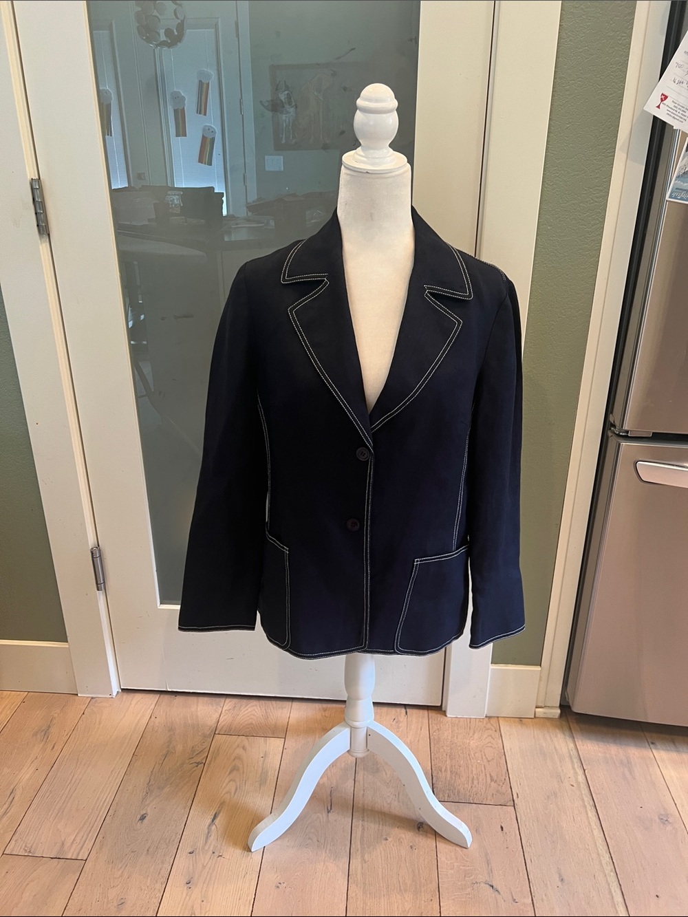 Women's Talbots Navy Contrast-Stitch linen Blazer 8